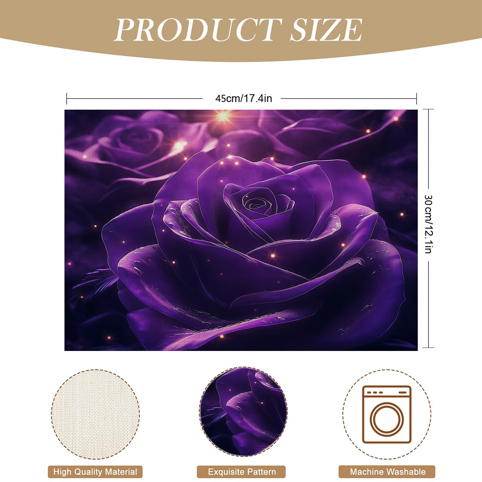 Pack de 8 Table Rêve en Coton et Lin - Set de décoration de Table Rose Pourpre pour événements, Mariage, Anniversaire, dîner, café, Cuisine 30×45cm