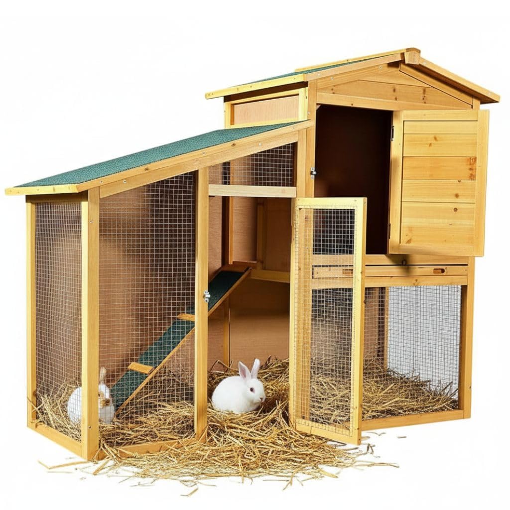 Melko Hasenstall XXL Kleintierhaus mit Freilaufgehege