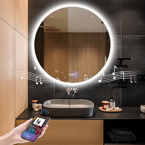 Miniatura 4 de SBAGNO - Espejo de baño LED redondo de 32 pulgadas con luces, retroiluminado y frontal iluminado, espejo de tocador montado en la pared 3000 K4000