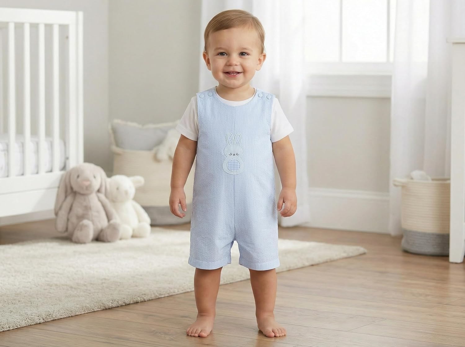 Lil cactus Boys Baby and Toddler Easter Bunny Shortalls