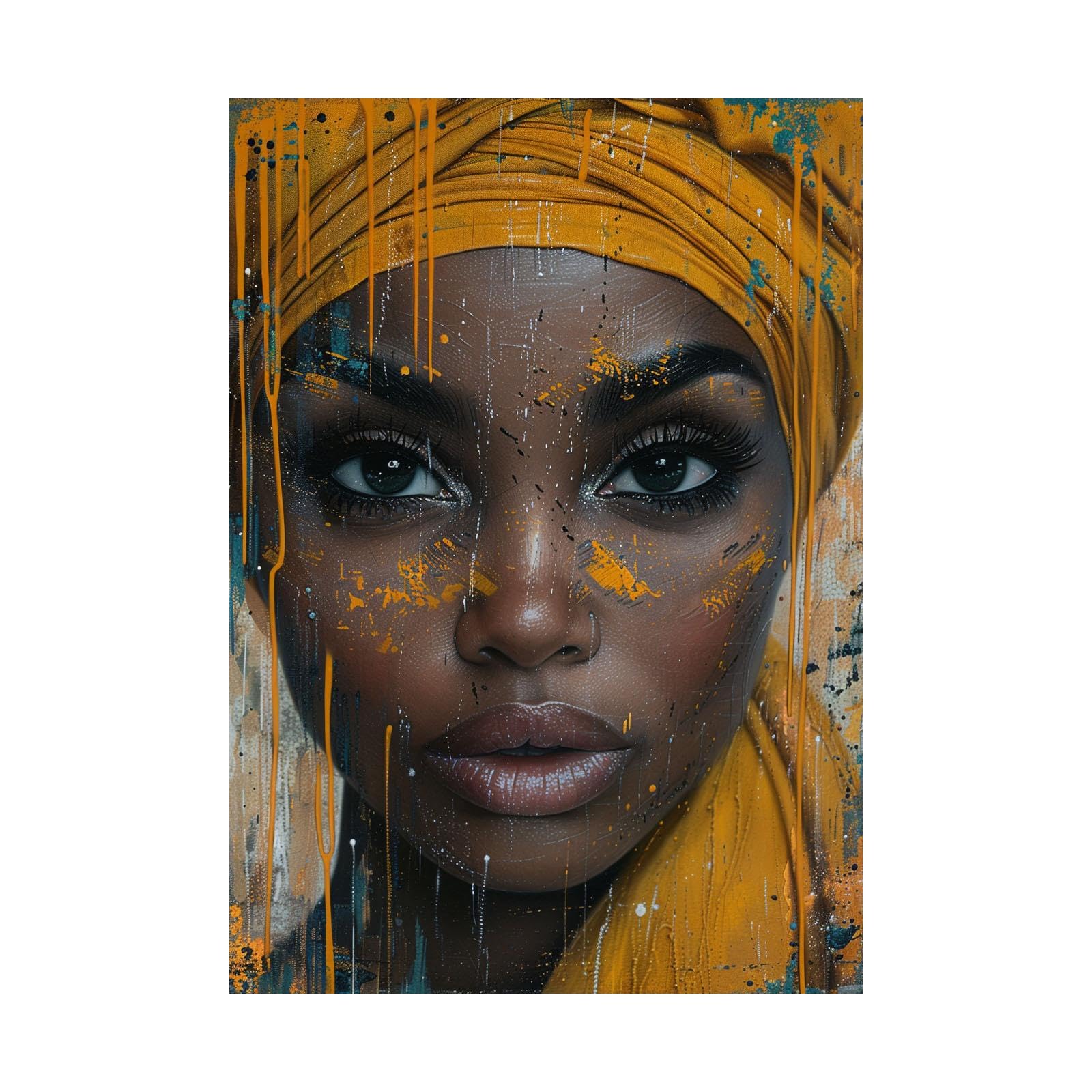 WQBQKKX Cuadros Mujer Africana Retrato abstracto de la mujer Cuadros Salon Lienzo,Amarillo, negro Cuadros Decorativos SalóN Dormitorio Comedor Oficina Decor-70x100cm Sin marco