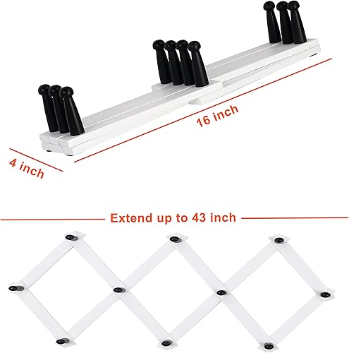 Miniatura 5 de Dseap Percha de pared de acordeón Perchero expandible de pared de madera de 16 pulgadas de alto, soporte para sombreros, gancho de acordeón para