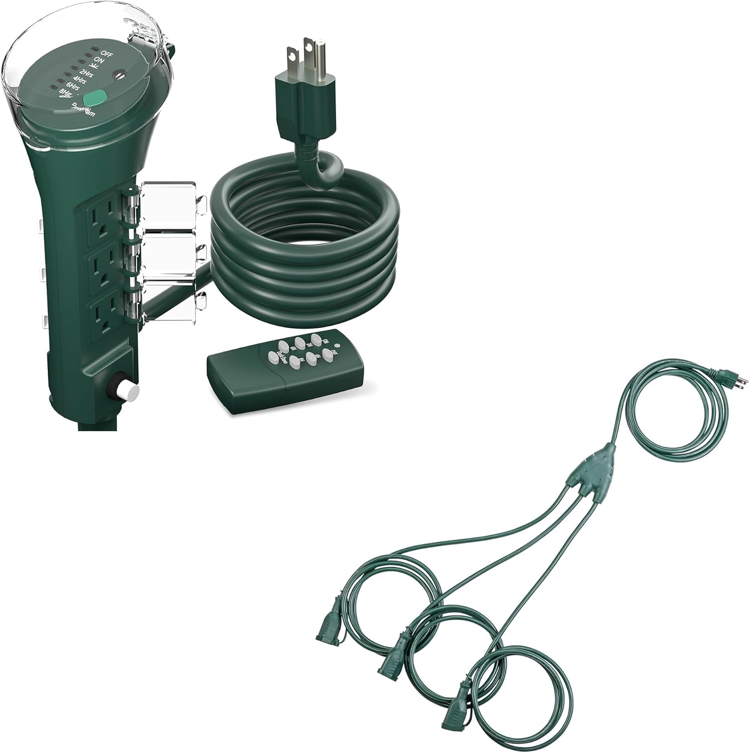 BN-LINK Outdoor Power Stake Timer with Outdoor Extension Cord1 to 3 Splitter（25 ft Total）, 6 Grounded Outlets, 6ft Extension Cord, 1875W/15A,Christmas Decorations, ETL Listed