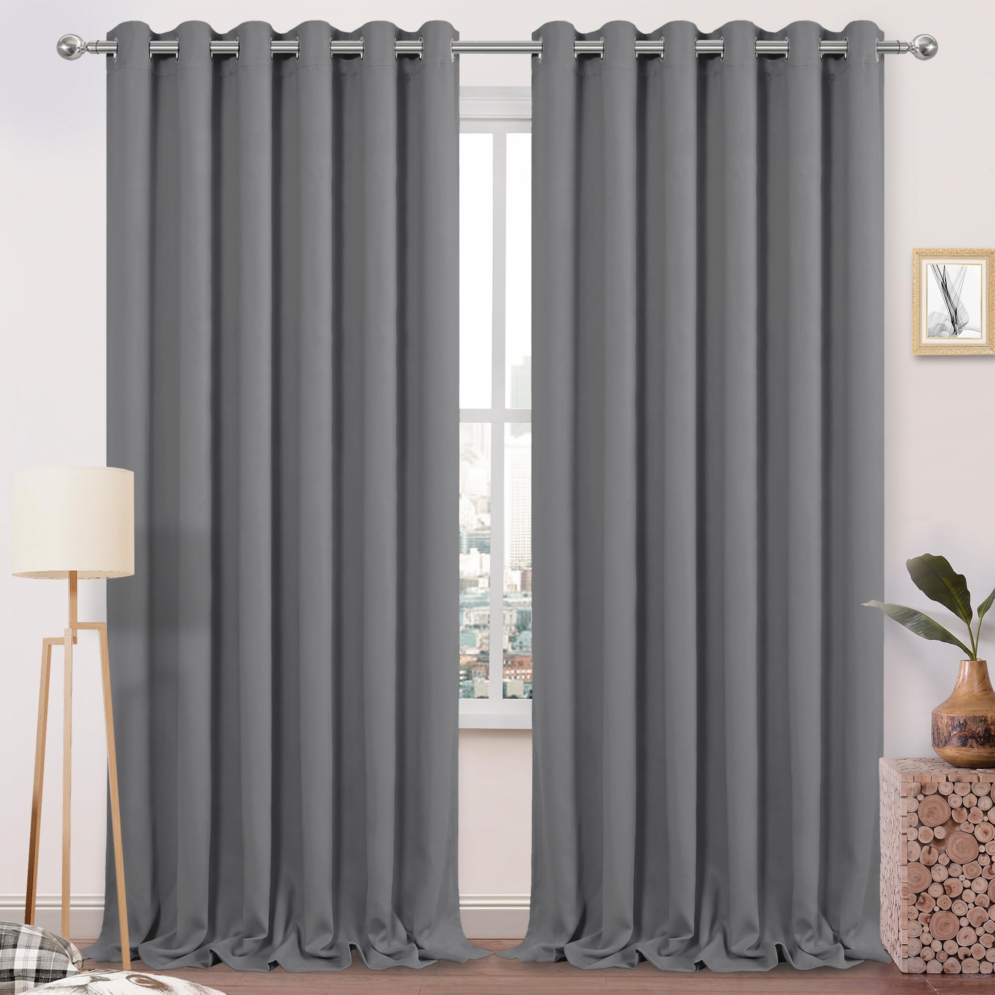 DWCN Blackout Curtains for Bedroom, Thermal Insulated Block Out Light Grommet Drapes for Living Room, 80 x 96 Inches Length, 2 Panels, Grey — image 1