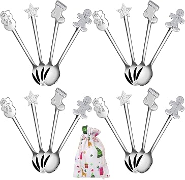 Aneco 16 Pack Christmas Mini Spoons Set Stainless Steel Spoon for Coffee Tea Soup Sugar Dessert Seasoning Ice Cream