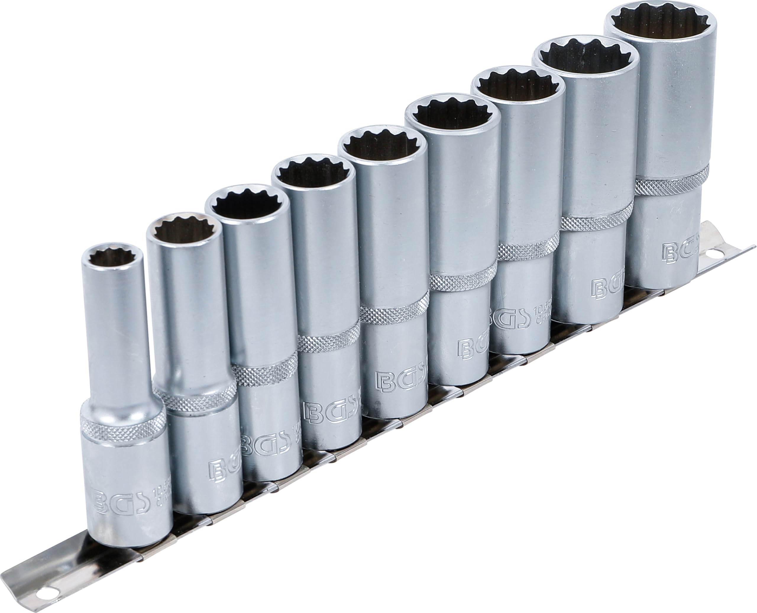 BGS 5253 | Juego de llaves de vaso 12 caras, largas | entrada 12,5 mm (1/2") | 10 - 24 mm | 9 piezas