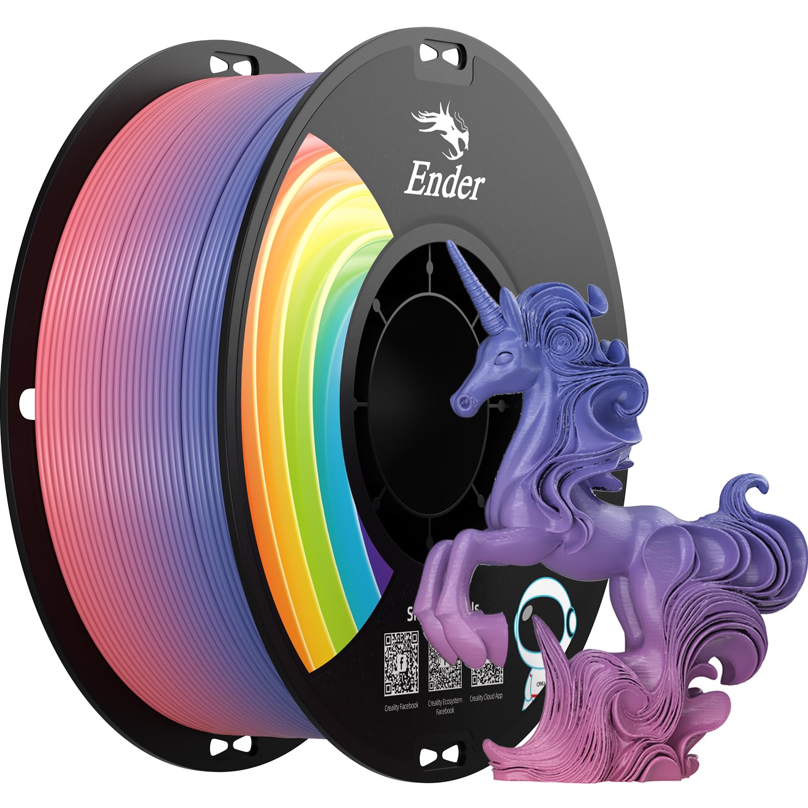 Creality 3D Printer Filament 1.75mm, Rainbow Upgrade PLA+ Filament Strong Toughness No-Tangling Vacuum Packaging 3D Printing Filament Fit Most 3D Printers, 1kg Spool, Accuracy +/- 0.02mm, Multi-Color