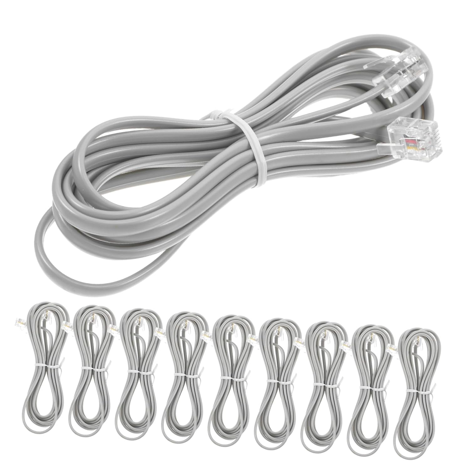10pcs PC Phone Cord Extension Cables with Pure Copper Core Plugs Silver Gray Telephone Line for Office Hotel Fax and Answering Machines