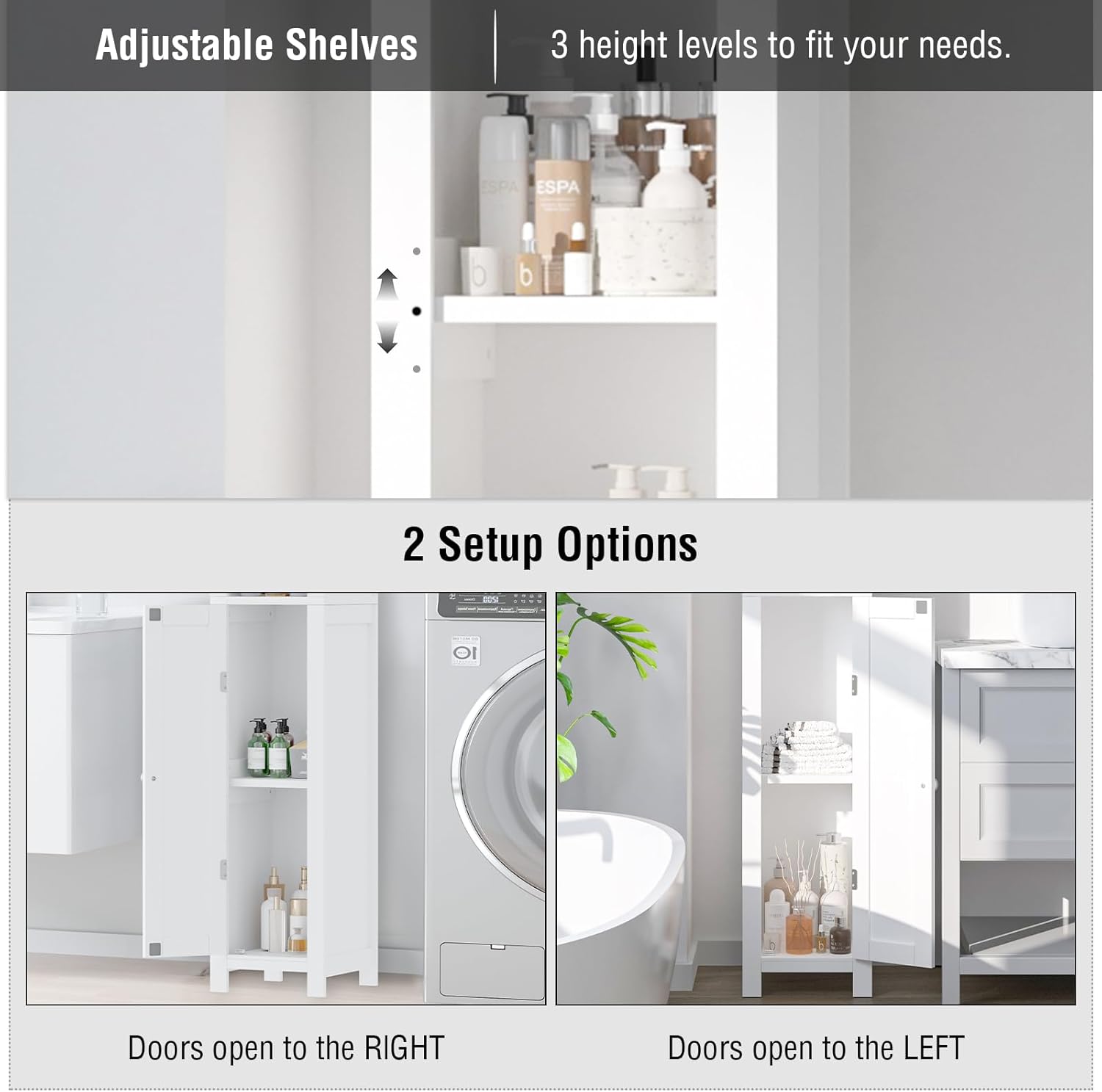 Tall Bathroom Storage Cabinet, Slim Bathroom Storage Cabinet with Adjustable Shelves, Freestanding Narrow Linen Cabinet for Small Spaces