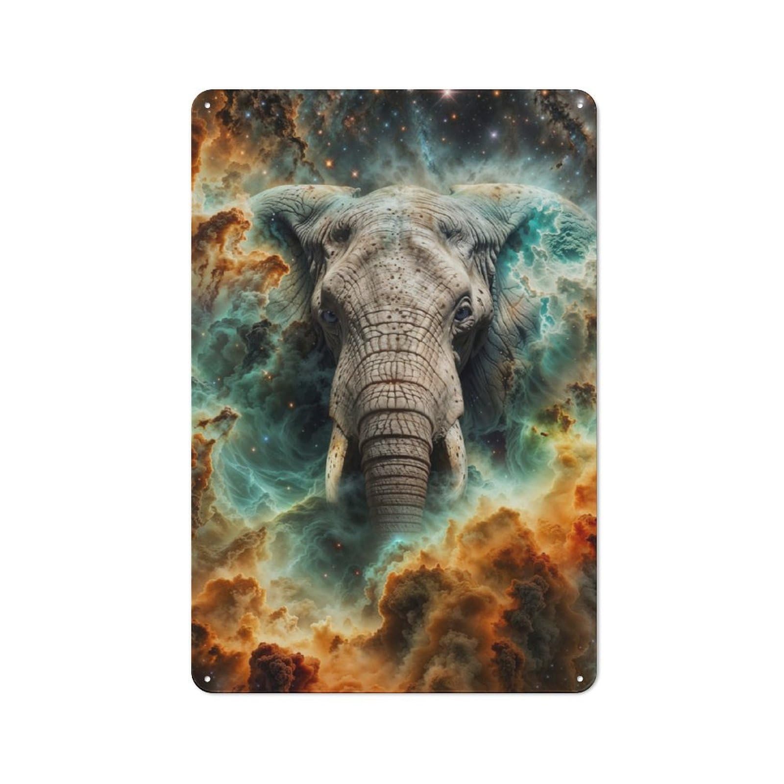Junmoney Cosmic Nebula Elephant Metal Plaque 30X20cm With For Garage Wall, Vintage Decor, Autumn Home Decor For Collectors Of Metal Signs