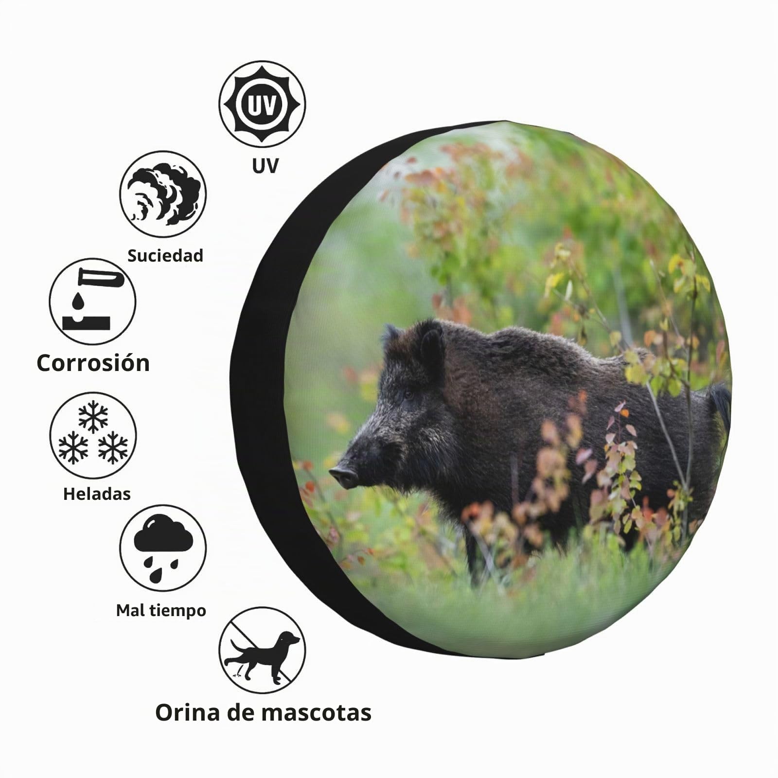 Cubierta universal de repuesto para rueda de repuesto, jabalí salvaje en un bosque, cubierta impermeable a prueba de polvo para remolque, caravana, SUV, rueda de coche todoterreno de 15 pulgadas