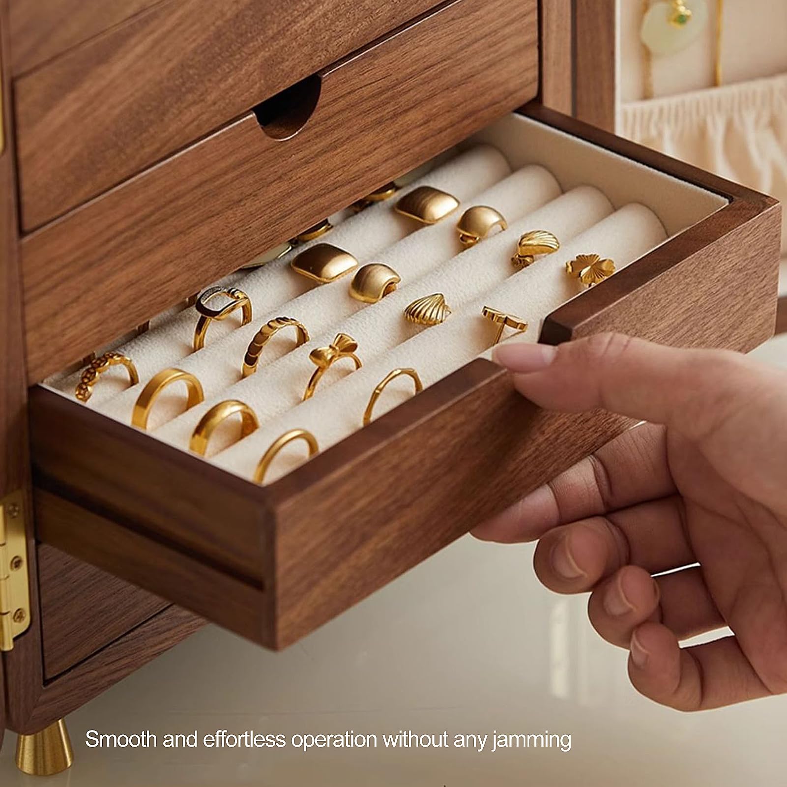 Drewniane pudełko na biżuterię w stylu vintage, przenośny, podróżny organizer na biżuterię, do zegarka, naszyjnik, pierścionek, kolczyki, duża pojemność