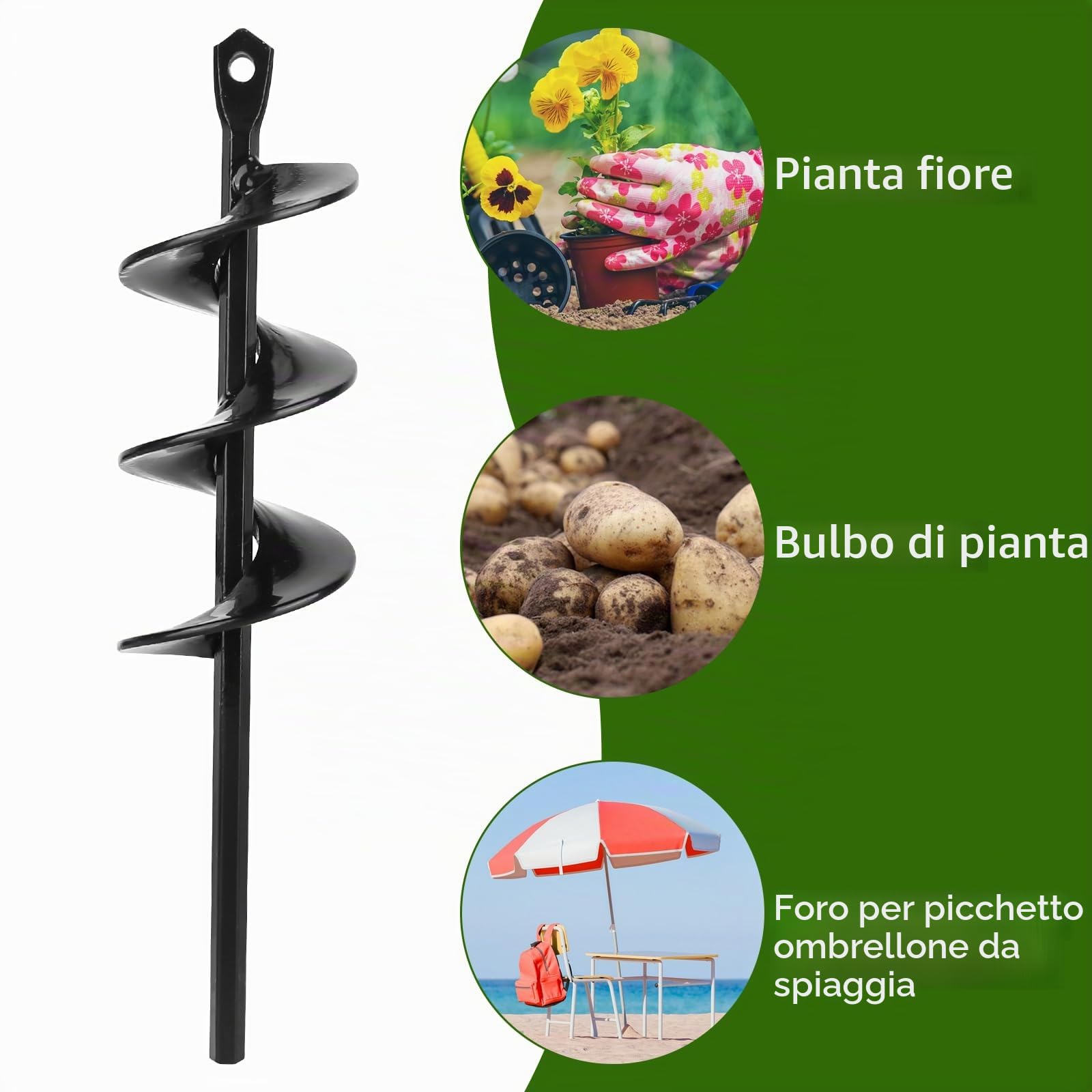 Trapano da giardino per trapano, trapano per avvitatore a batteria, carichi pesanti, fioriere a lumaca, coltivatore del terreno, strumento di scavo per piantare, piantare e forare (22 cm)