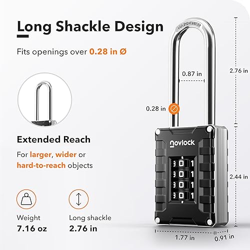 Miniatura 2 de Candado de combinación de grillete largo de 2.76 pulgadas  Candado de 4 dígitos para casillero de gimnasio, armarios, cajas de herramientas,