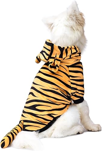 Disfraz de tigre de Halloween para mascotas, ropa de tigre para mascotas, abrigo con capucha para gatos, ropa cálida para perros y ropa de invierno