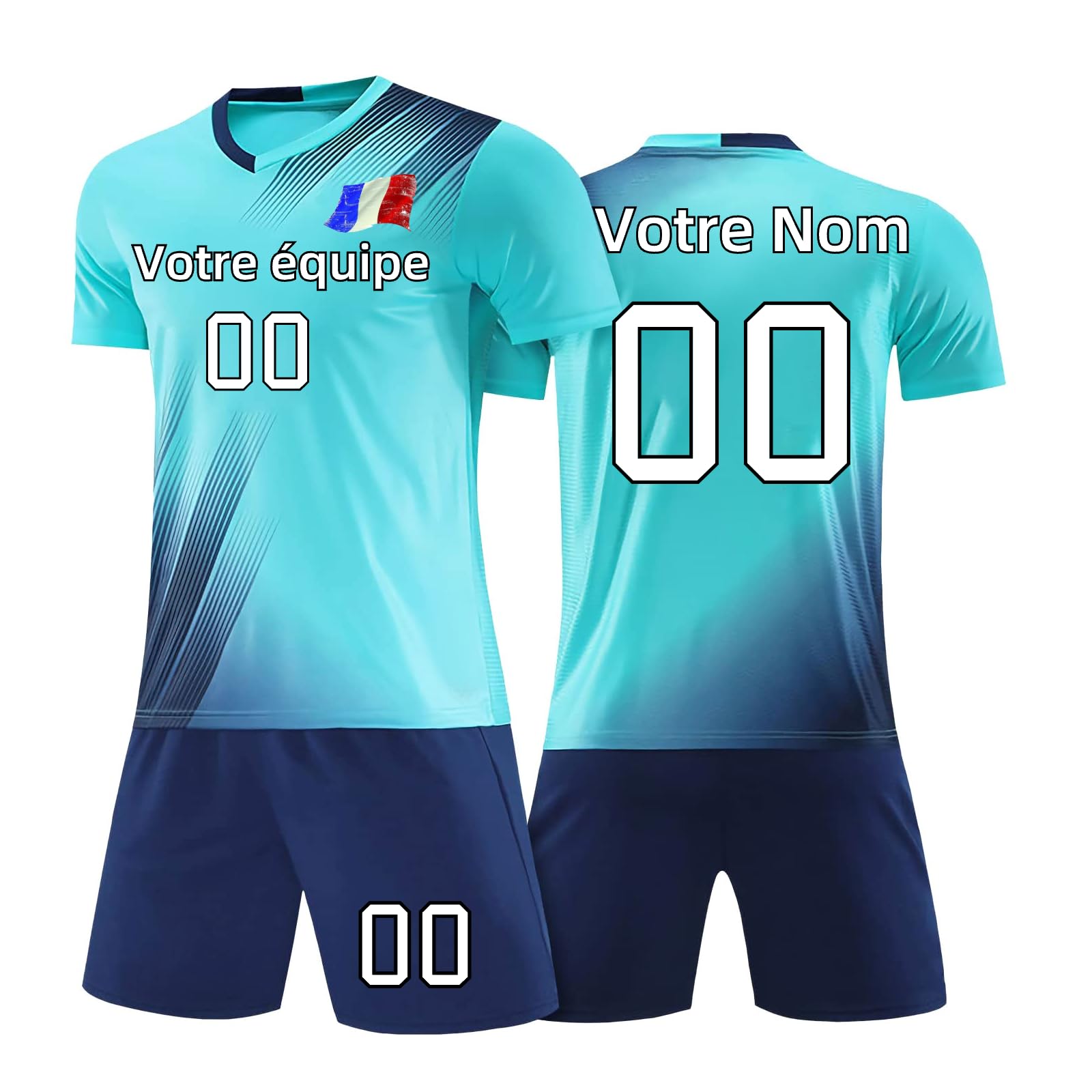 Maillot de Foot Personnalisé Enfant Homme Maillot de Football Personnalisable Nom et Prénom Numéro L'équipe Le Logo Ensemble de Foot Maillot Equipe de France 2024