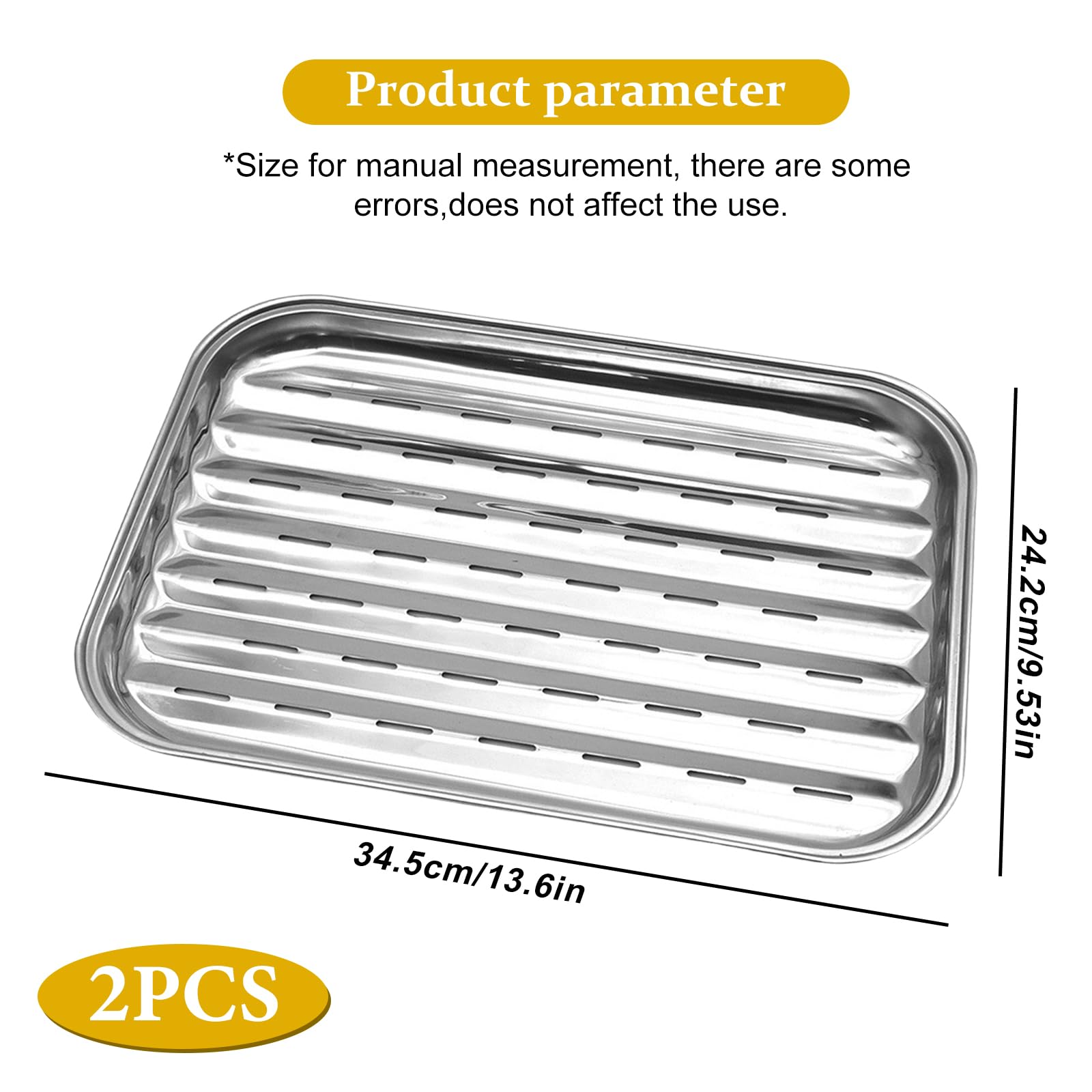 BYZESTY 2 Piezas Bandeja para Asar, Bandeja de Grill de Acero Inoxidable con Agujeros, Plancha de Asarpara Acampar con Barbacoa al Aire Libre, 34,5 x 24,2 x 2,7 cm