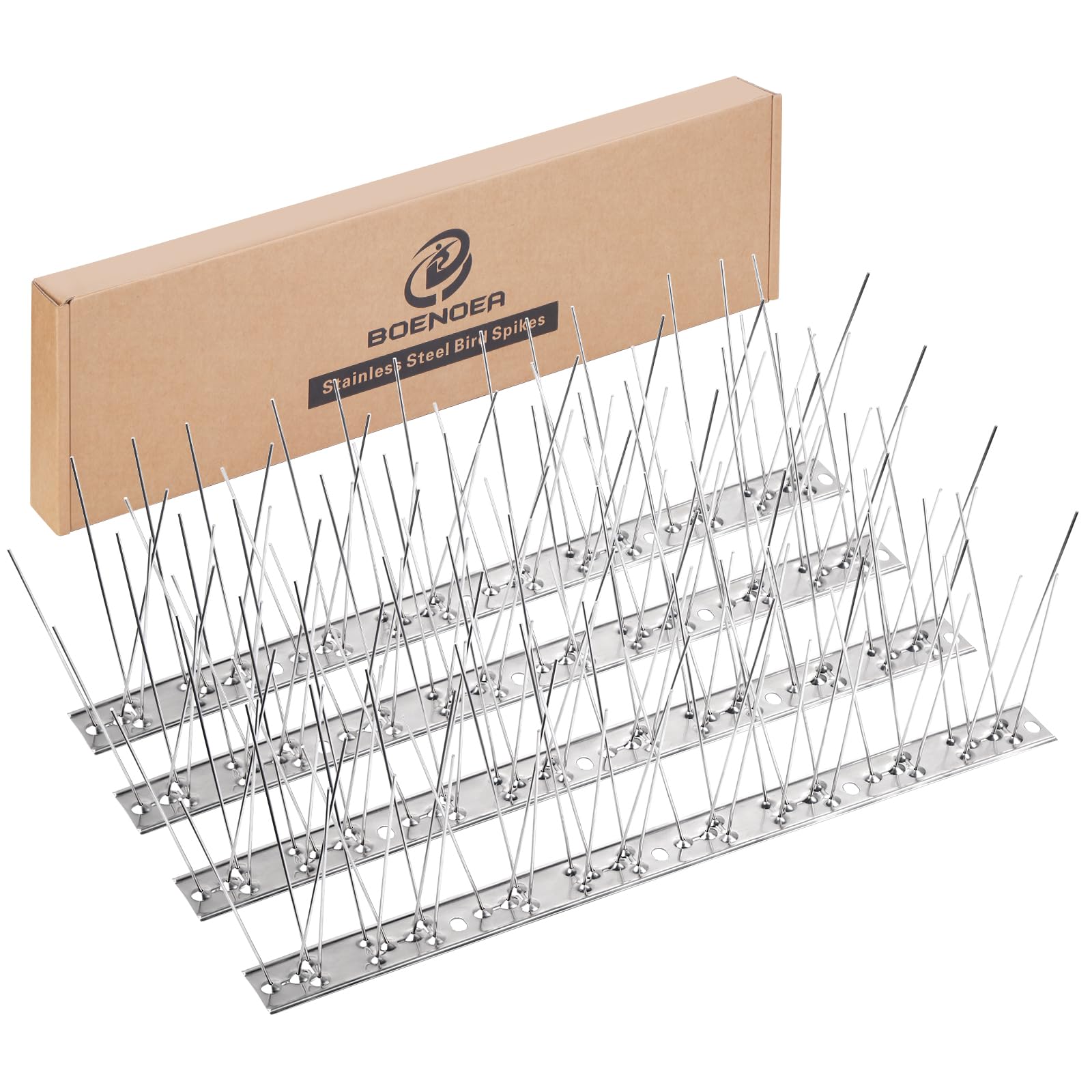 Boenoea Bird Spikes, Bird Repellent Devices Outdoor of Stainless Steel for Fence Windowsill Roof, Bird Deterrent Spikes for Small Bird and Squirrels (20FT)