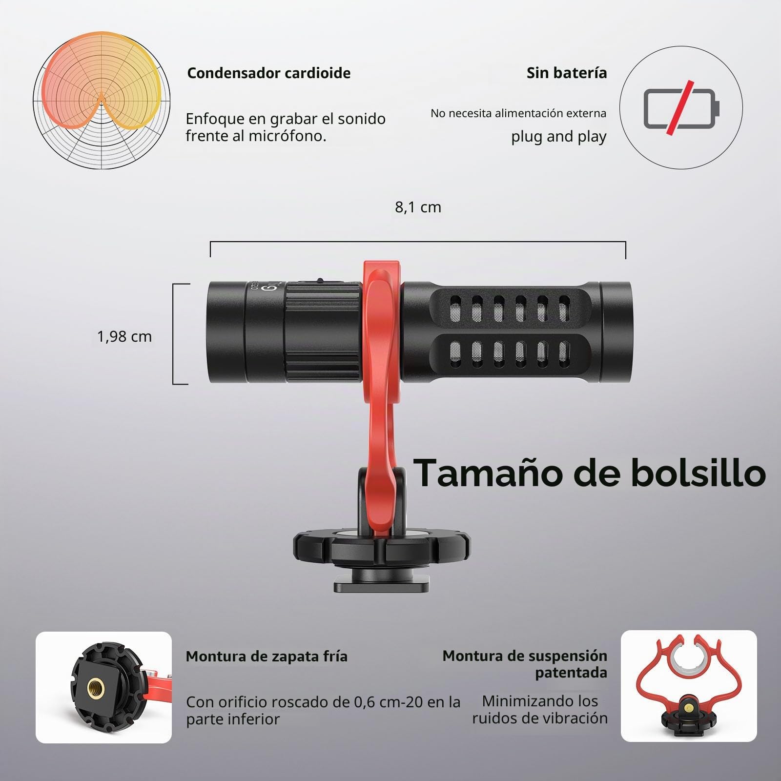 SMALLRIG Forevala S20 Micrófono de Escopeta Microphone con Shock Mount, Micrófono Dual con Pantallas Antiviento, para Videocámaras, para iPhone, para Teléfonos Móviles con Android - 3468