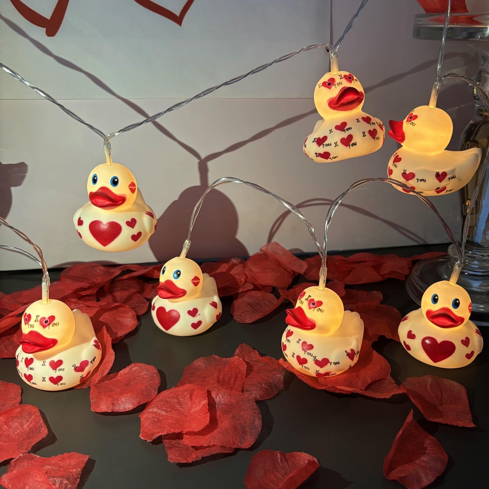 Riaxuebiy Cute Duck String Lights - Heart Duck Light Hanging, 5.4FT 10LED Battery Operated for Party, Holiday, Christmas Decorative