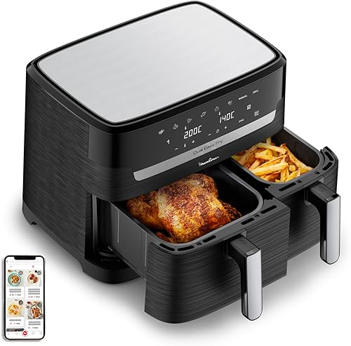 Moulinex air fryer deux compartiments + livre de 20 recettes, Capacité XXL 8,3L, Jusqu'à 8 personnes, 7 Programmes automatiques, Ecran tactile digital, Dual essential inox, YY5545FB - 4