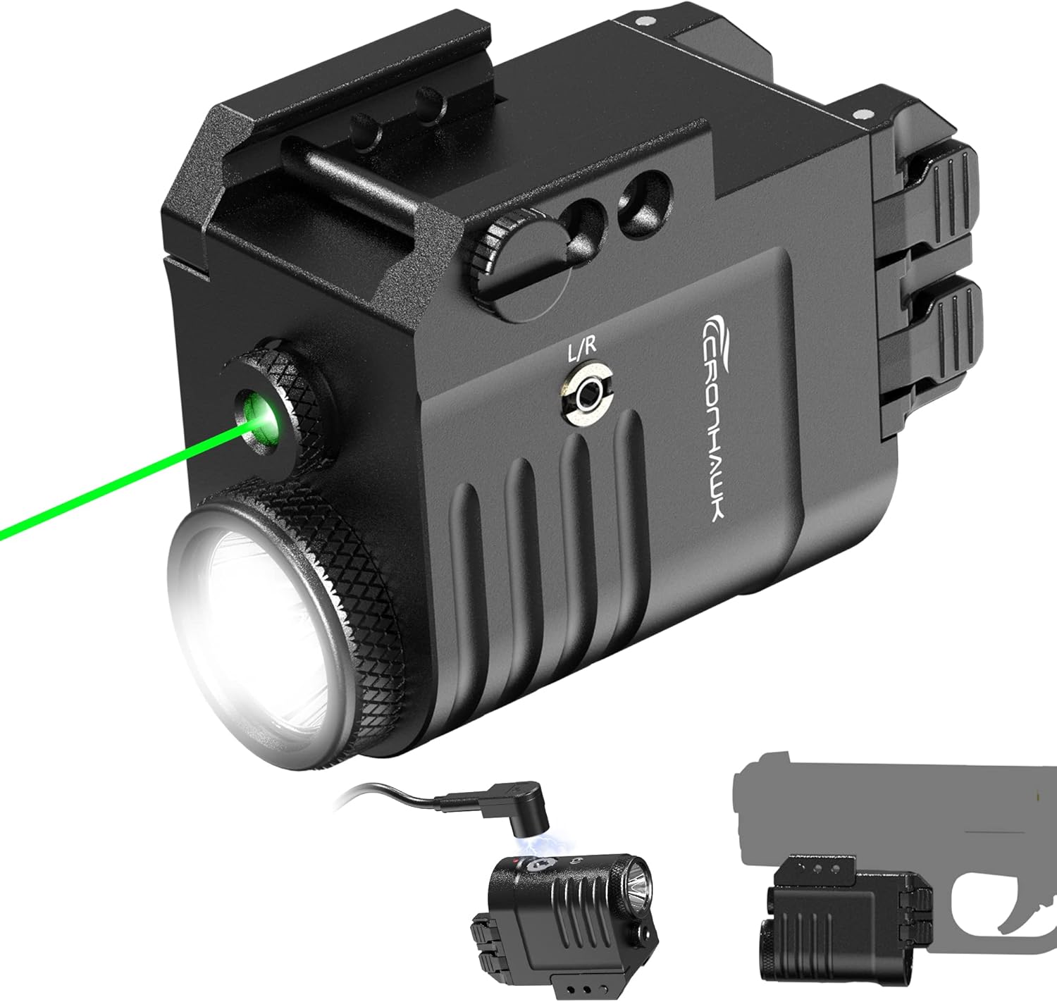 CRONHAWK Pistol Laser Light Combo 650 Lumen Rechargeable Tactical Green Laser Flashlight Combo Compatible with Picatinny 1913, Laser Class II