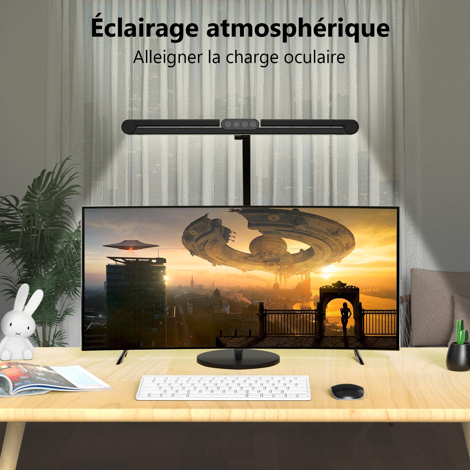1500 Lumen Schreibtischlampe LED dimmbar – 24W Tageslichtlampe mit Sockel und Umgebungslicht, drehbare Tischlampe für Homeoffice & Büro, automatische Schreibtisch Monitor Lampe zum Zeichnen & Arbeiten