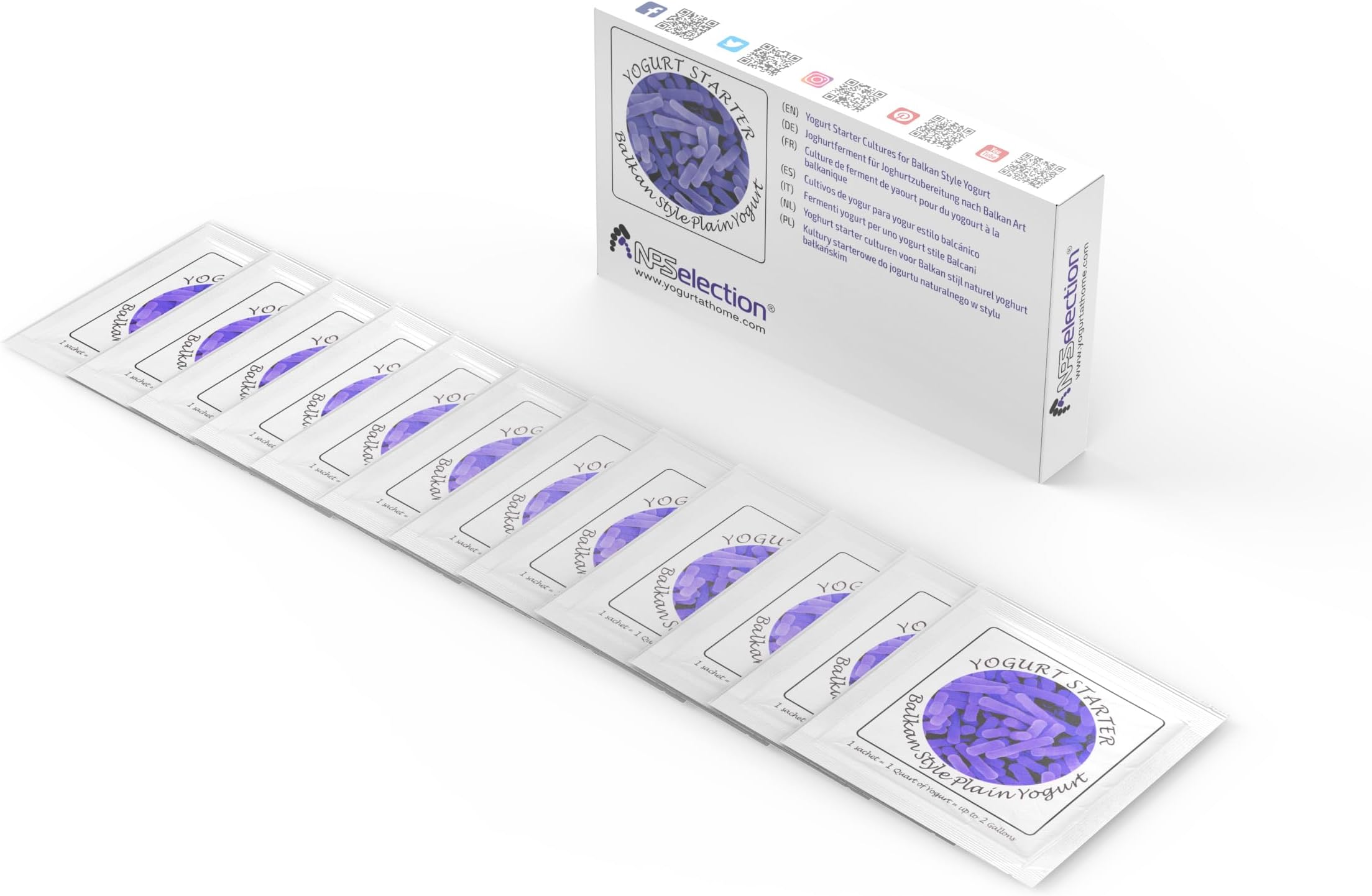 Natural Probiotic Selection Yogurt Ferments - Pack of 12 Freeze-Dried Culture Sachets for Balkan Yogurt Nature