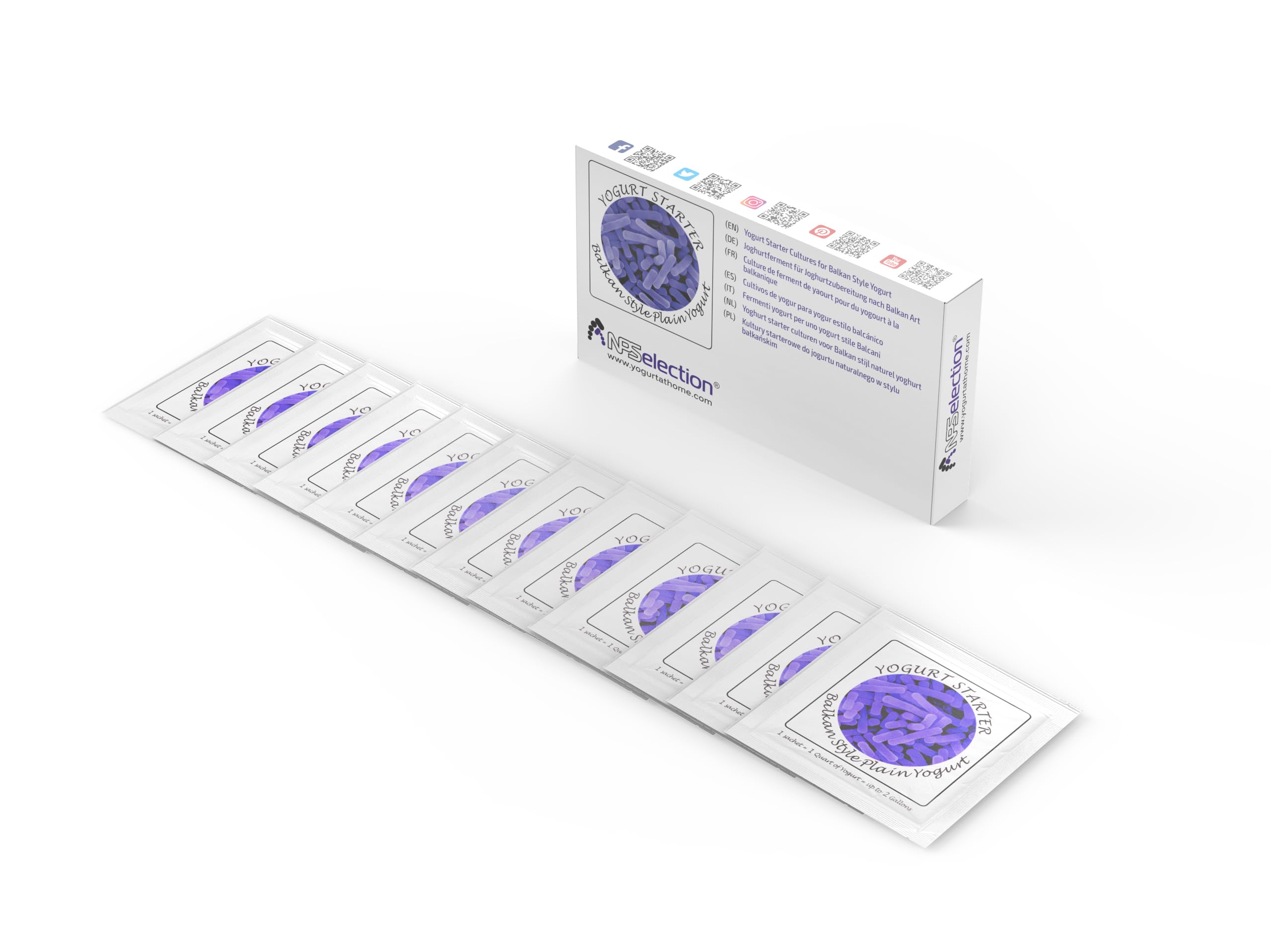 Yogurt Starter Cultures - Freeze-Dried Culture Sachets for Balkan Style Plain Yogurt (Pack of 12 sachets)