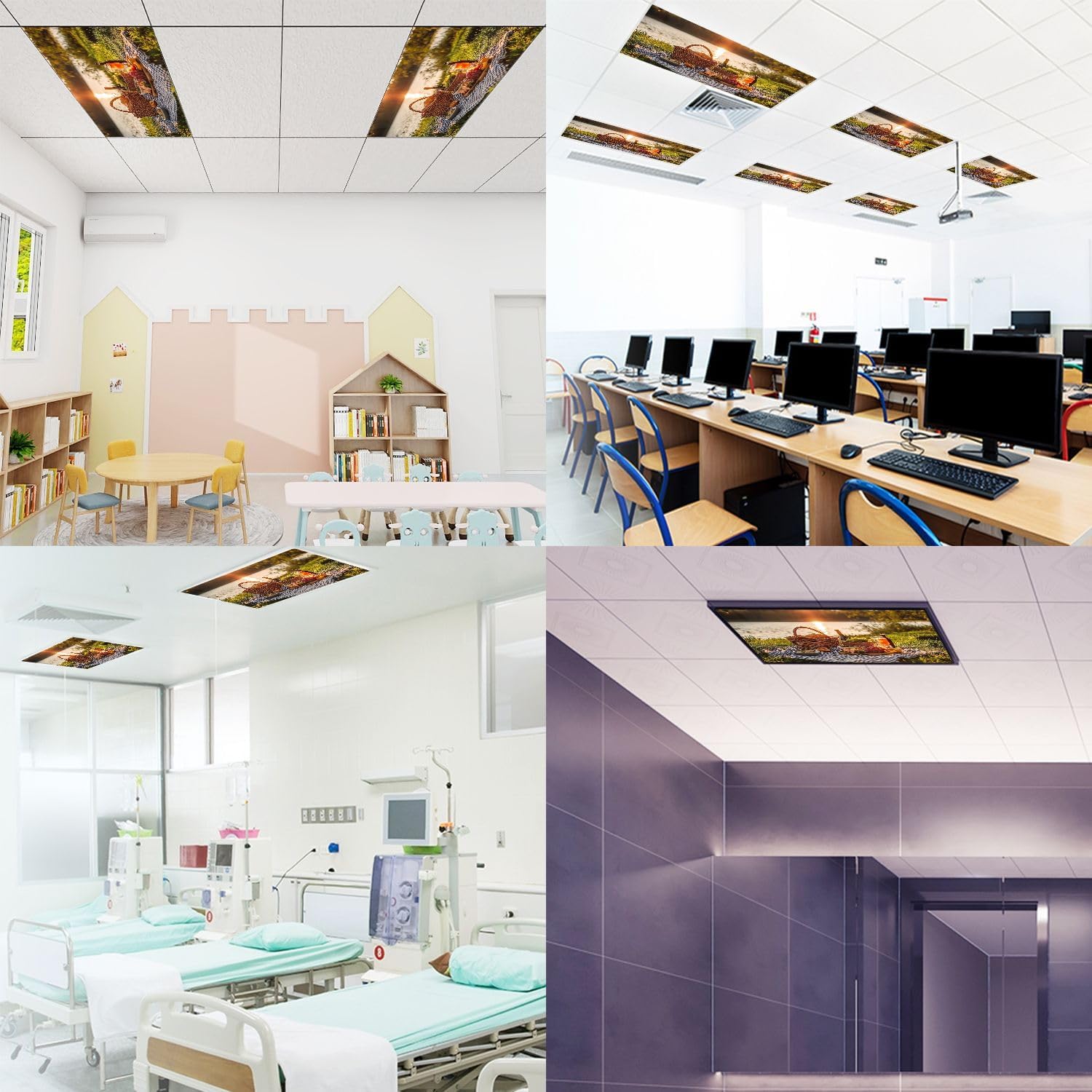 Fluorescent Light Covers for Ceiling Lights Picnic by Lake Basket Berries Bread ik Easy to Install Magnetic Light Filter for Classroom Office Hospitals School Home Decor