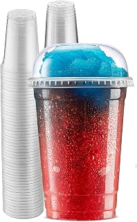 Clear Cups with Lids / 10 oz. Clear Plastic Cups with Lids/Clear Disposable Cups/Ice Coffee Cups & Bubble Boba Tea Cups/Cup with Lid for Cold Drinking & Smoothie Pack of 50