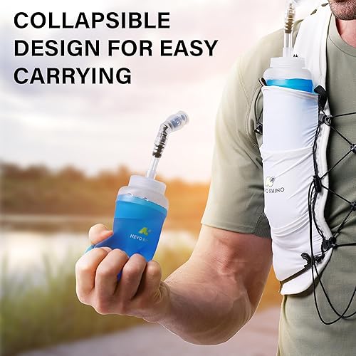 Miniatura 5 de N NEVO RHINO Botella de agua para correr de TPU de 17 oz16.9 fl oz con popote para hidratación, paquete de chaleco plegable, suave para senderismo,