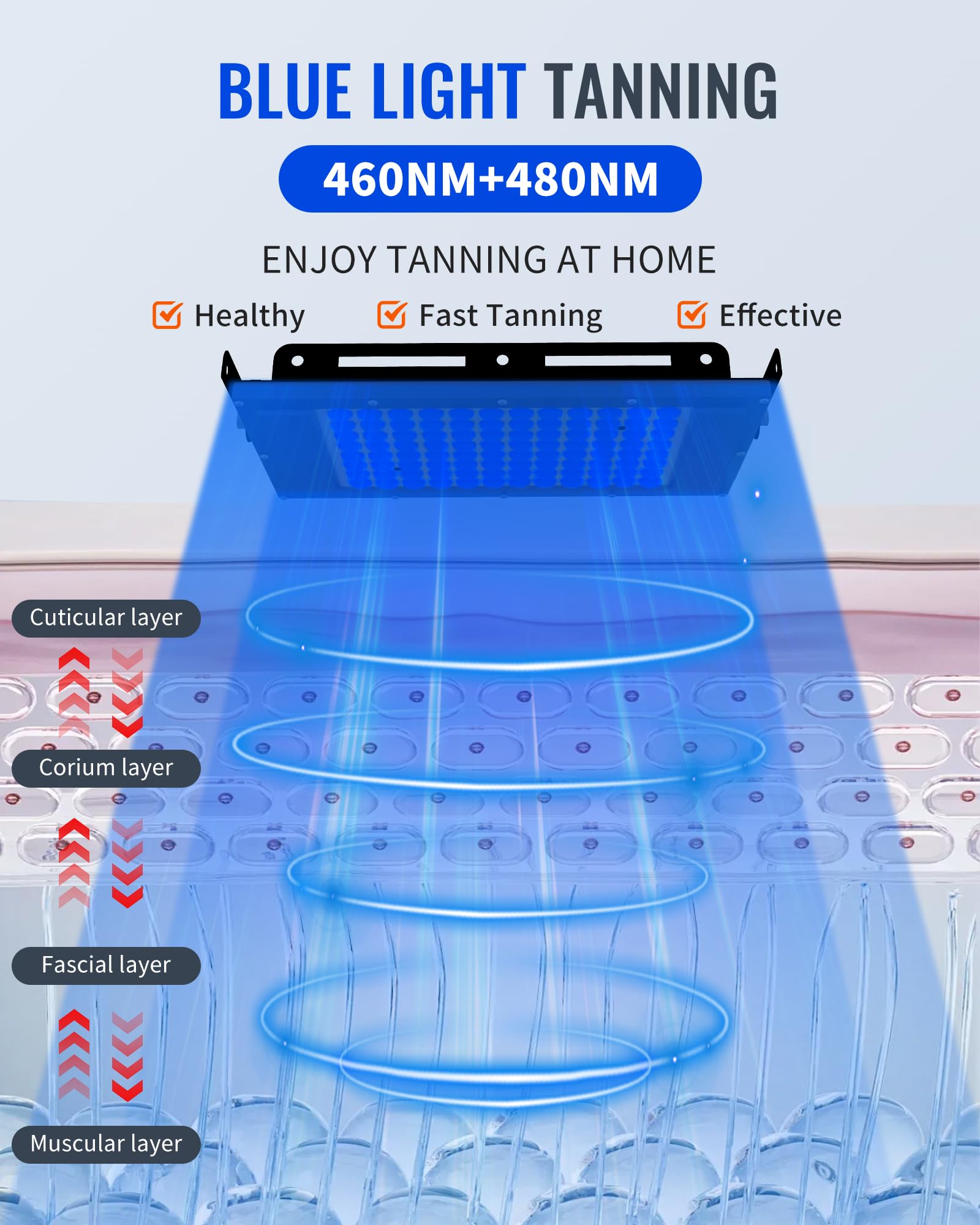 Lámpara de bronceado LED 460-480 NM luz azul terapia solarium hogar 2 modos 5 niveles brillo
