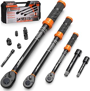 3Pack Torque Wrench Set, 1/4", 3/8", 1/2" Drive Click Torque Wrench Extra with Extension Bars & Adapters, Dual-Direction Adjustable Precision Torque Wrenches for Car, Motorcycle, Bike DIY Maintenance