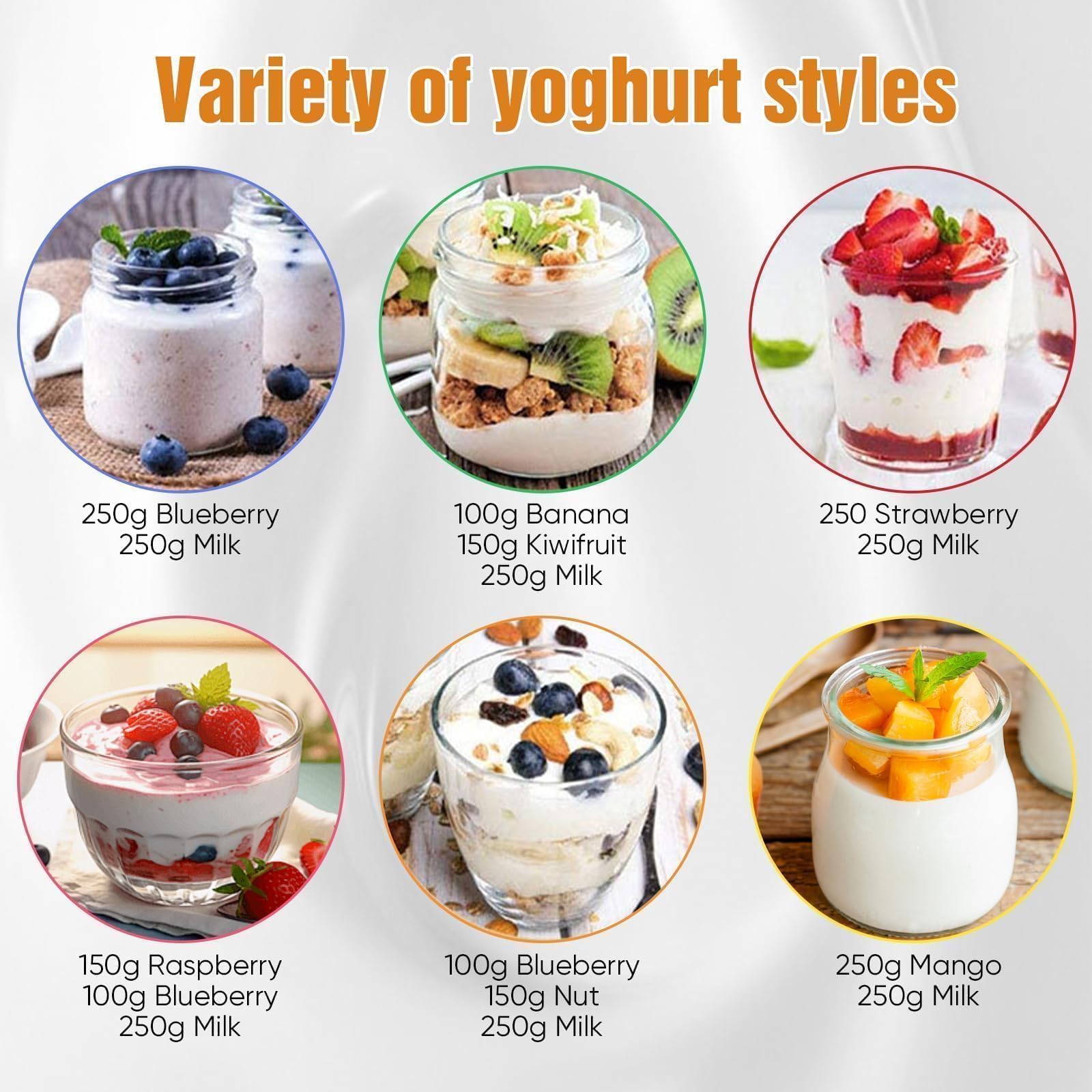 Generico Yogurtiera Automatica 1400ml con 8 Vasetti in Vetro da 180ml Controllo Temperatura e Tempo Regolabile Display LCD per Yogurt Probiotico Casalingo