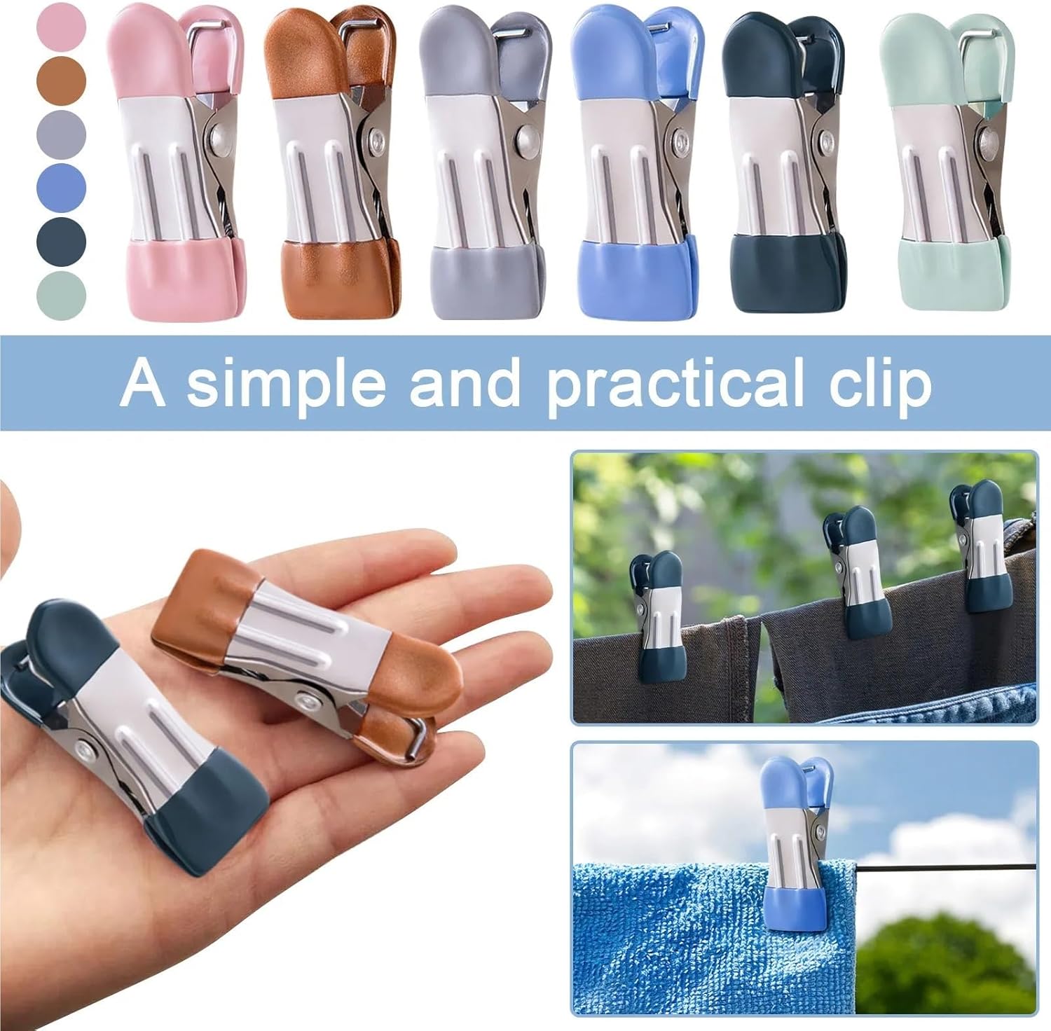 Clothes pins 100 PCS Stainless Steel Rubber Clothespins Hook Hangers