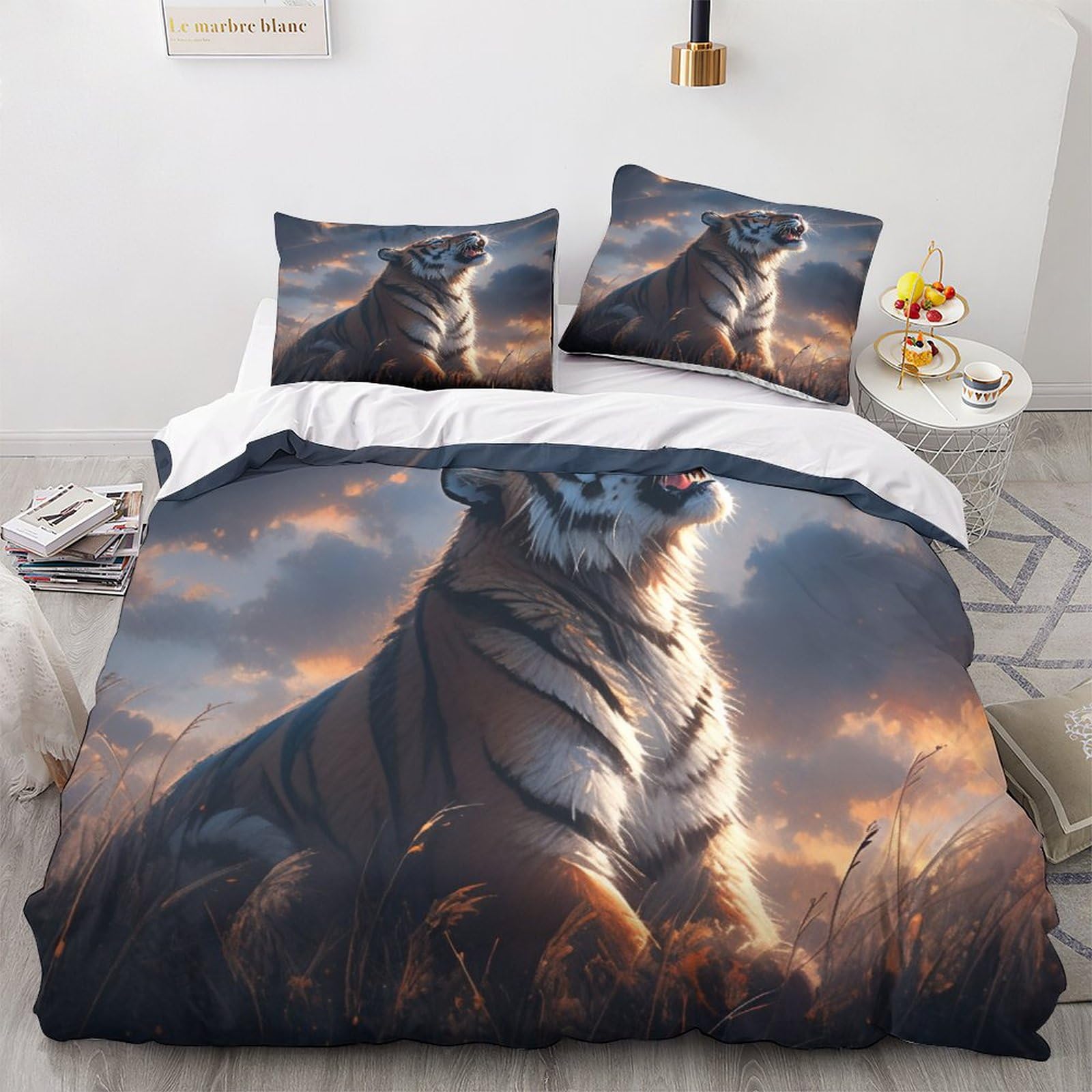 Housse de couette tigre 3D 220x240cm pour une décoration de chambre style jungle urbaine