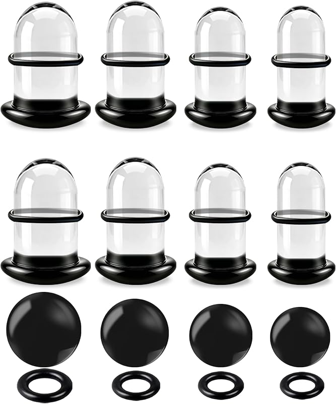 WINSENET Kit com 8 plugs de vidro para alargamento de orelha, 8,5 mm a 10 mm, com anéis de borracha