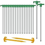 20+2PCS Tent Stakes Heavy Duty Camping Stakes,AVOFOREST 9.8Inch Non-Rust Metal Tent Pegs Ground Stakes Tent Spikes Camping,Garden,Hiking Green