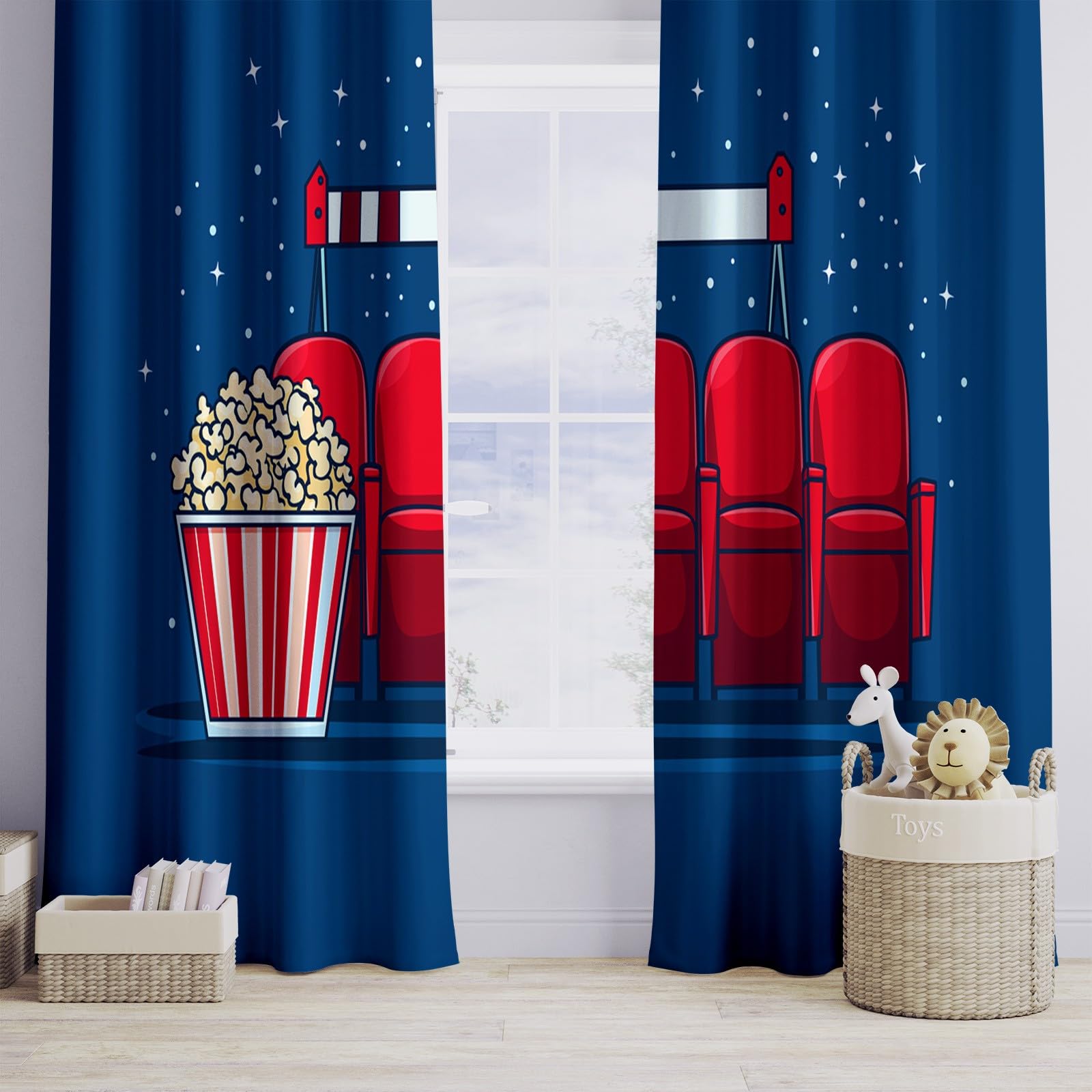 Generico Tenda Oscurante Termica Isolante 140L x 245A cm (2 Pannelli) Con Occhielli, Stile Cartoon Tenda Riduzione di Rumore e Calore in Camera da Letto Cinema Stelle Per Interni Finestre Soggiorno