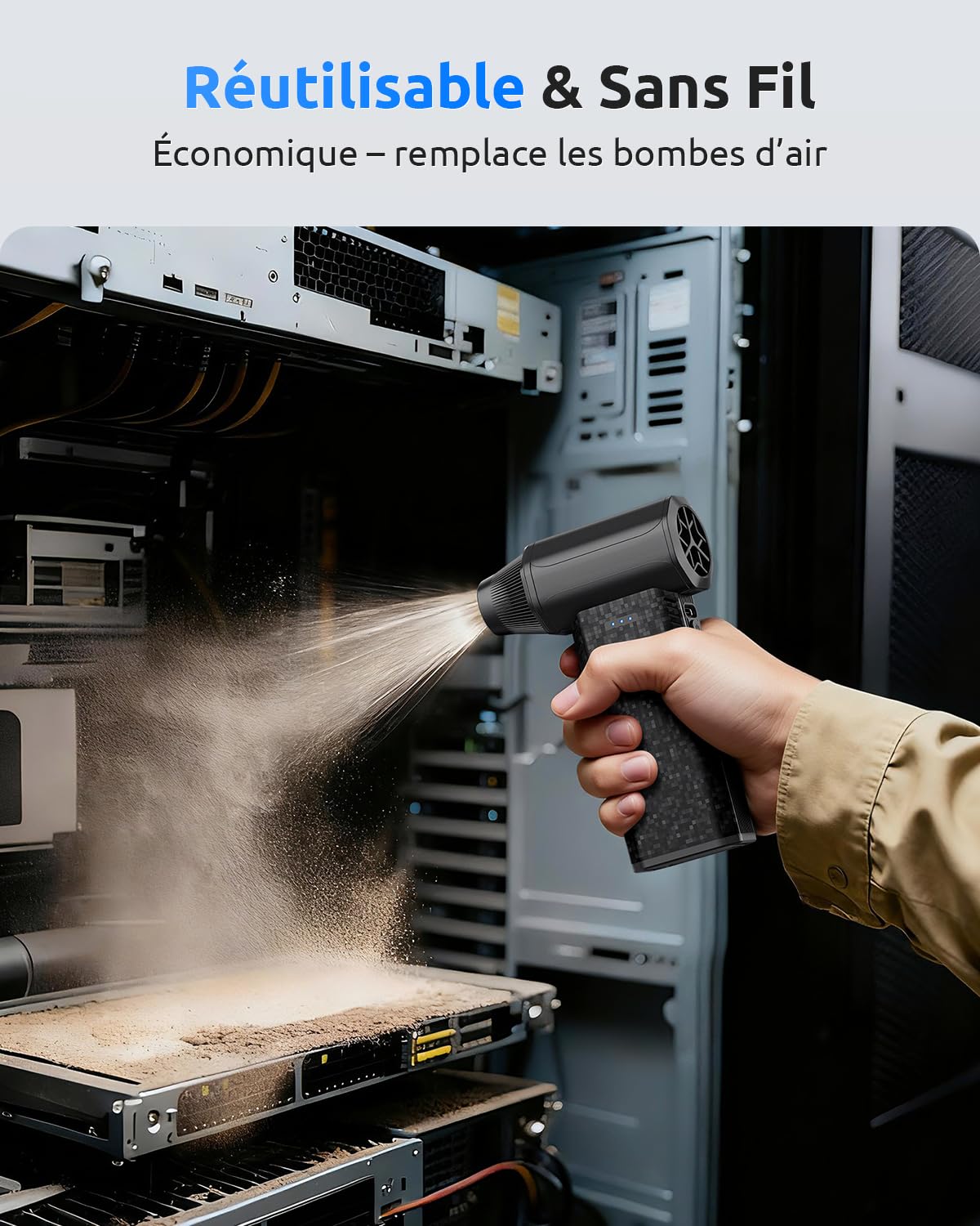 X113 Souffleur d’Air Électrique 110 000 Tr/Min – Air Duster Rechargeable 2500 mAh x2, Moteur 120 W & 3 Vitesses Réglables, USB-C, Alternative aux Bombes à Air pour PC,Clavier,Voiture et Maison