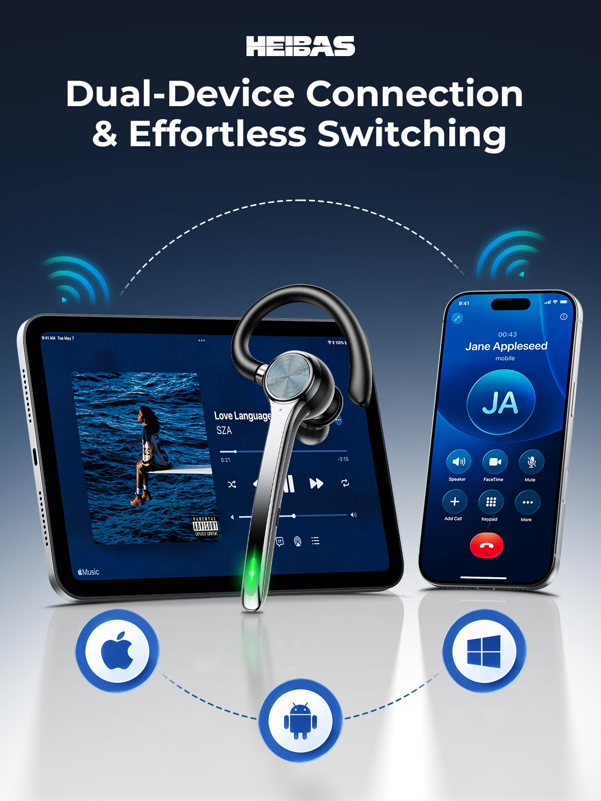 HEIBAS Bluetooth Headset, Wireless Earpiece with Mic for Work — Amazon image 9