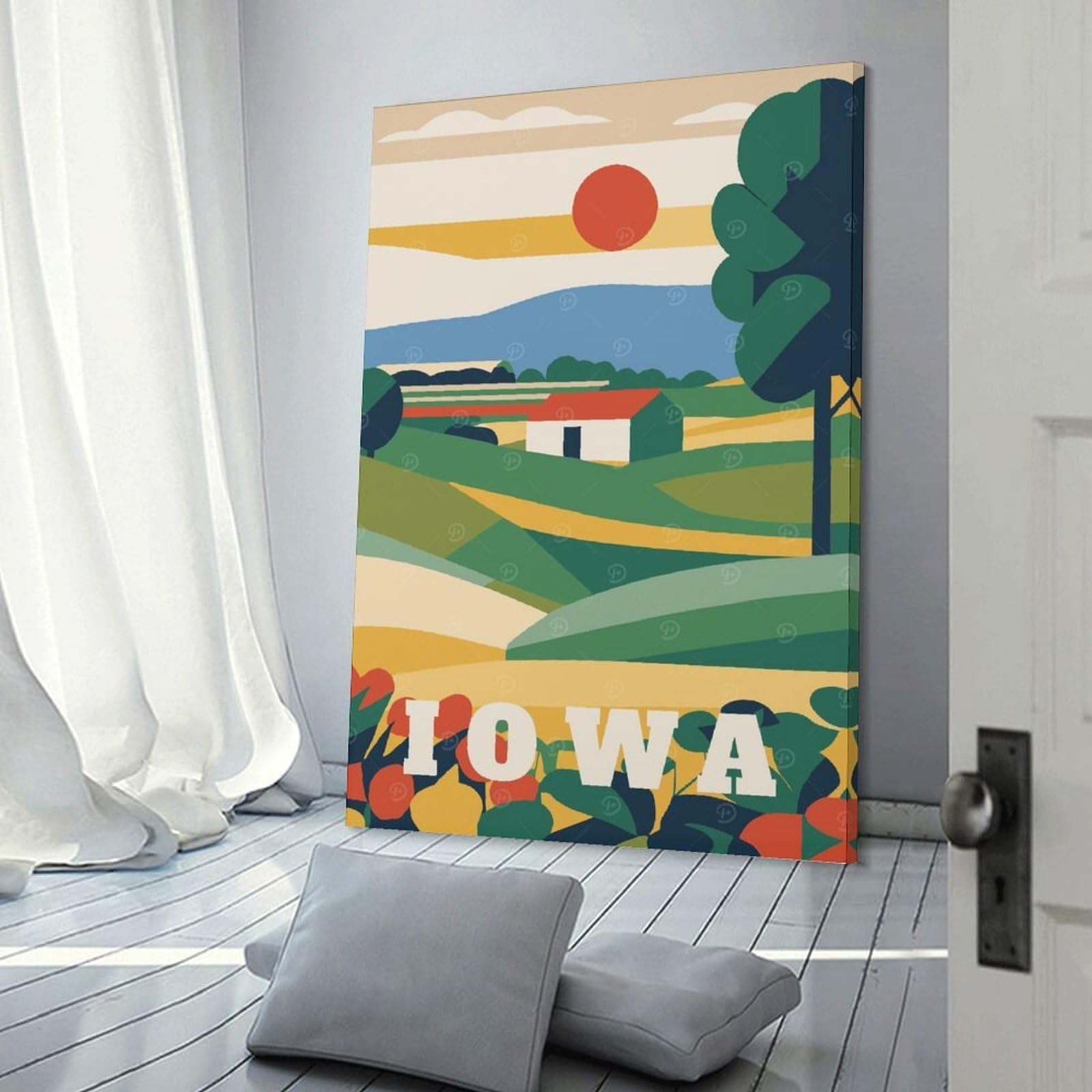 Junmoney Canvas Wall Decor Iowa Travel Country, 24x36inch(60x90cm), for Flats, Guest Rooms Or Compact Rooms, A Simple Refresh for Blank Walls
