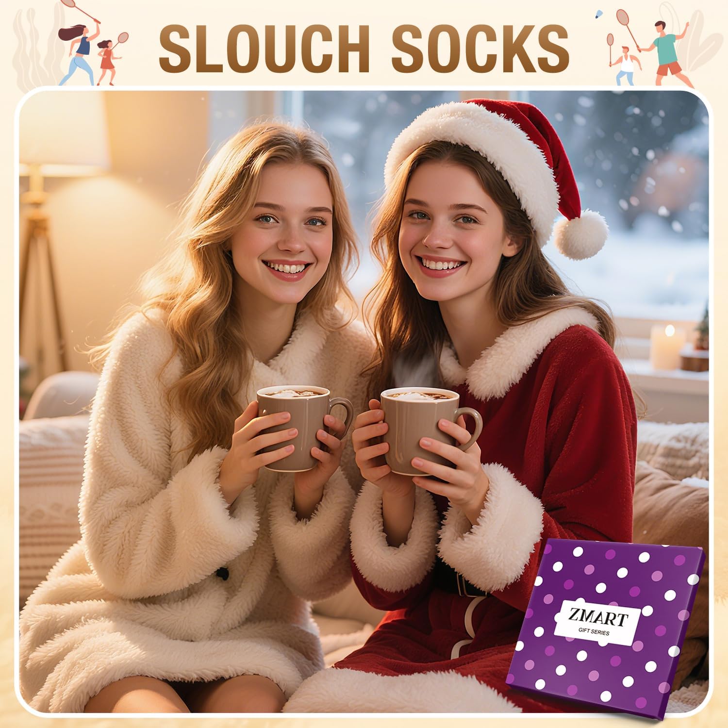 Zmart Women Slouch Socks - Cozy Scrunch Socks, 80s Style in White, Black, Orange & Cream - Image 3