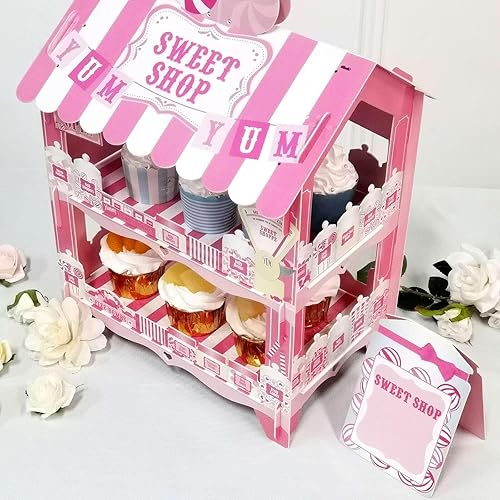 Miniatura 6 de Efavormart - Soporte de cartón para cupcakes de 2 niveles Sweet Shop de 18 pulgadas