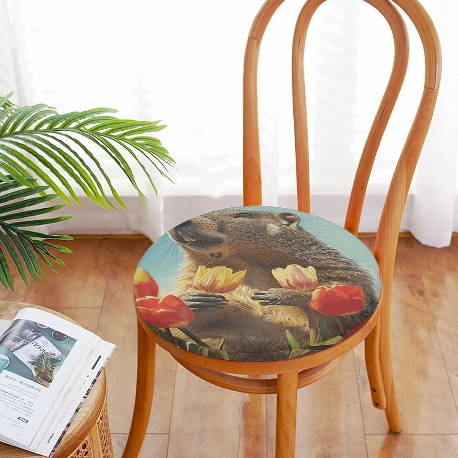 Marmot and Tulips Chair Cushions Floor Pillow Chair Pad