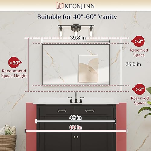 Miniatura 111 de Keonjinn Espejo de baño dorado de 48 x 36 pulgadas, espejo rectangular con marco de metal dorado cepillado, espejo de pared grande rectangular