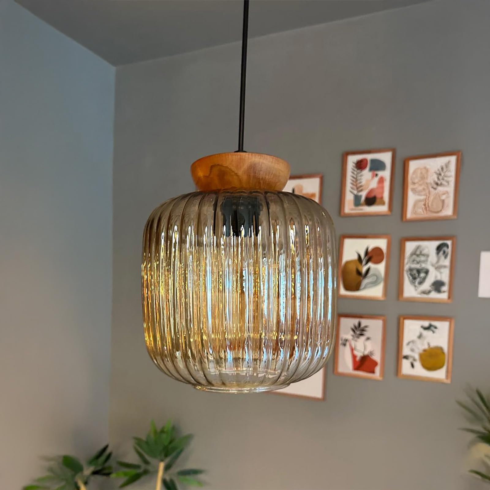 bamyum Mopa Hanging Lamp Glass, Pendant Light 20 cm, Modern Metal Kitchen Island Lights, E27 Glass Lamp Shades, Hanging Light for Living Room and Dining Room, Industrial Pendant Light