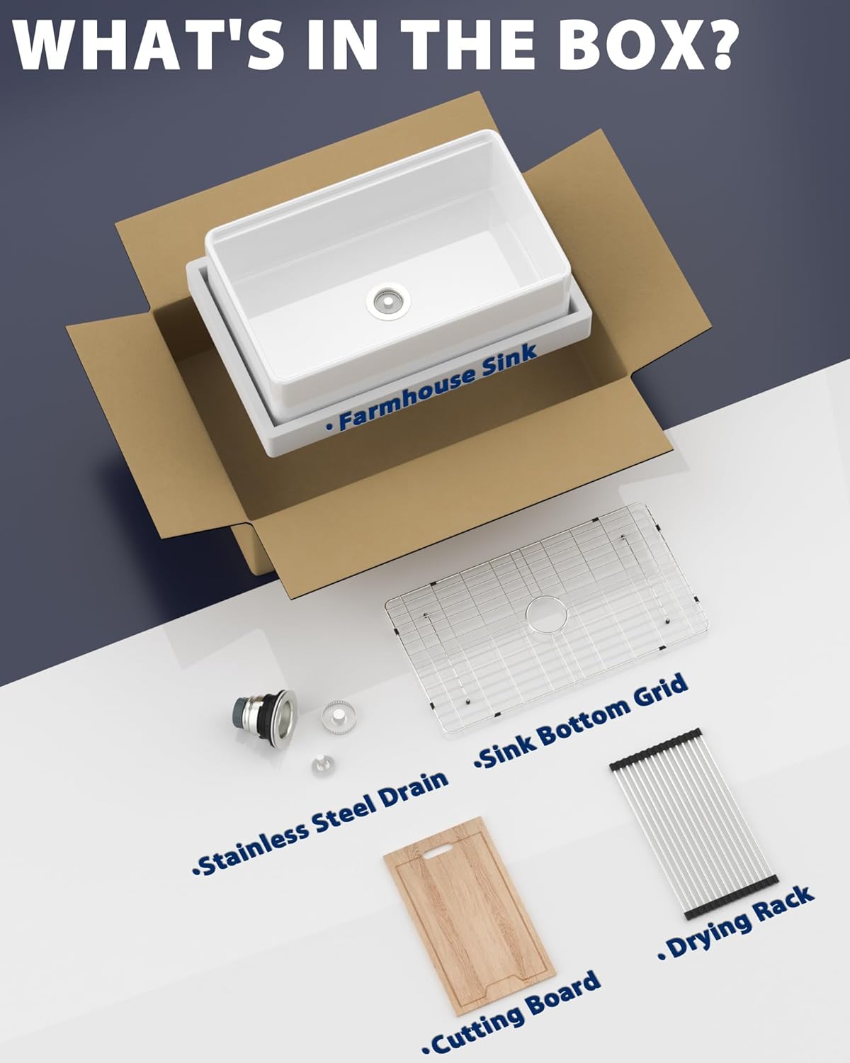 33 White Farmhouse Sink - Geworzi 33 x20 Workstation Sink for Kitchen, Apron Front Fireclay Porcelain Kitchen Sink, Single Bowl White Ceramic Farm House Style, 33''x20''x10''