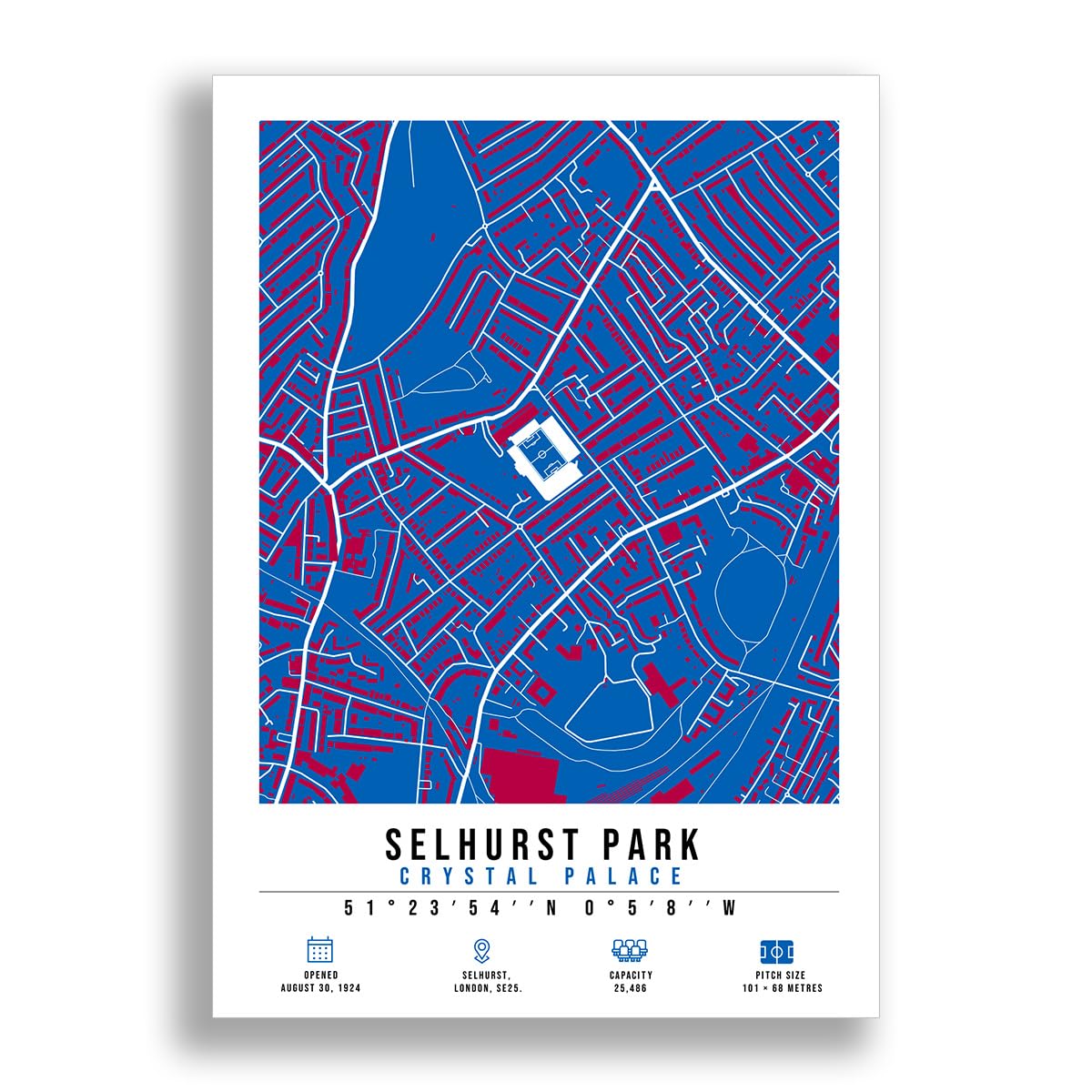 Selhurst Park Stadium Map Minimalist A4/A3 Poster Photo Print Framed Gift Crystal Palace (A3 Poster Only)